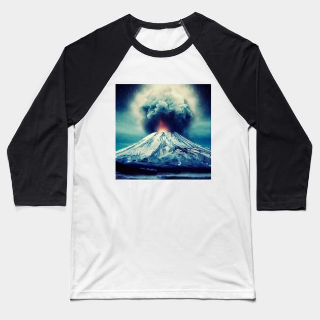Mount Fuji erupting Baseball T-Shirt by CRAZYMAN